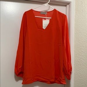 Belongsci balloon sleeve v neck top size L